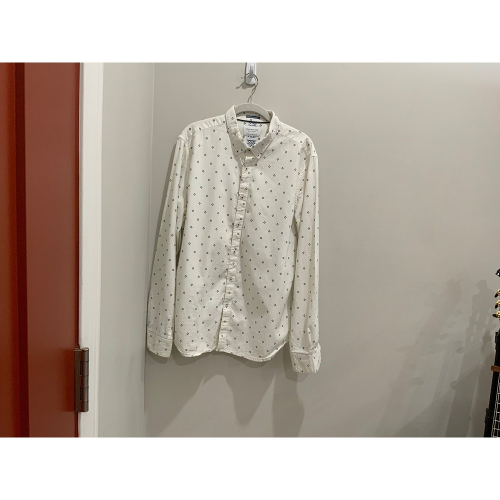 Denim & Flower Ricky Singh Mens XL Slim Fit White Geometric Print Button Down